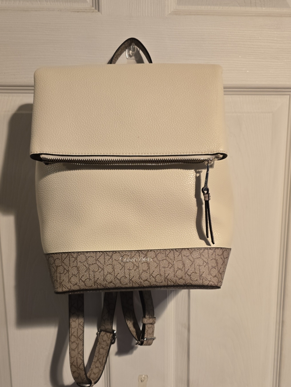 Calvin Klein Cream Backpack with Brown Logo Base